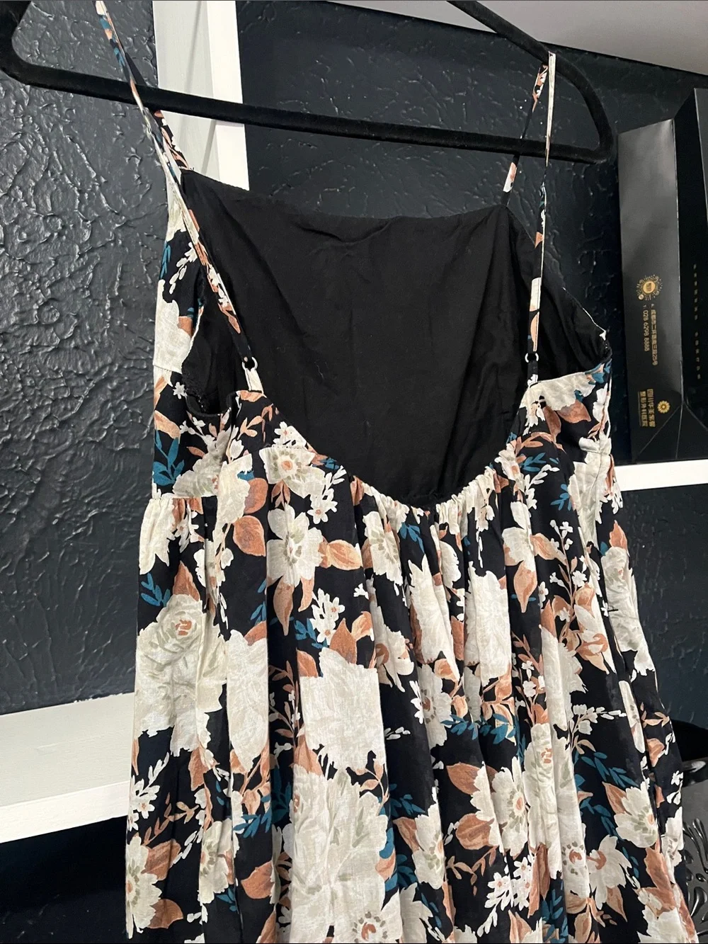 Abercrombie & Fitch Floral Tiered Maxi Dress in Black, Cream, and Tan